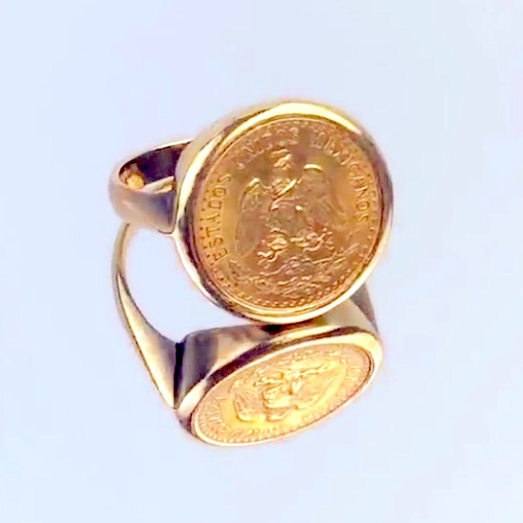 22K 1945 DOS PESOS COIN RING MOUNTED ON SOLID 14K SETTING! THIS IS A FLASH SALE! - Picture 7 of 16